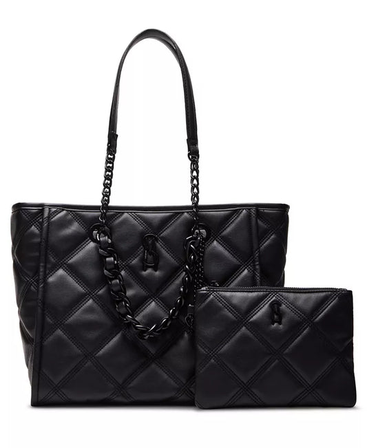 Quilted Faux Leather Tote with Pouch